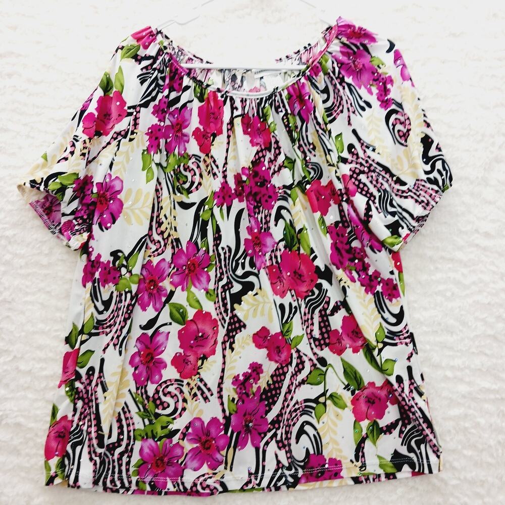 Blouse Floral Sequin Bloomcore Y2K Romantic Boho Whimsycore Casual Resort Sz XL